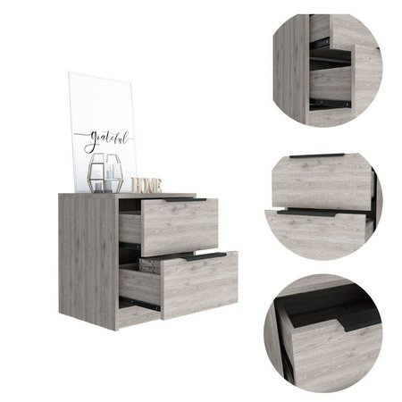 Tuhome Kaia Nightstand, Two Drawers, Metal Handle, Light Gray MLZ6572